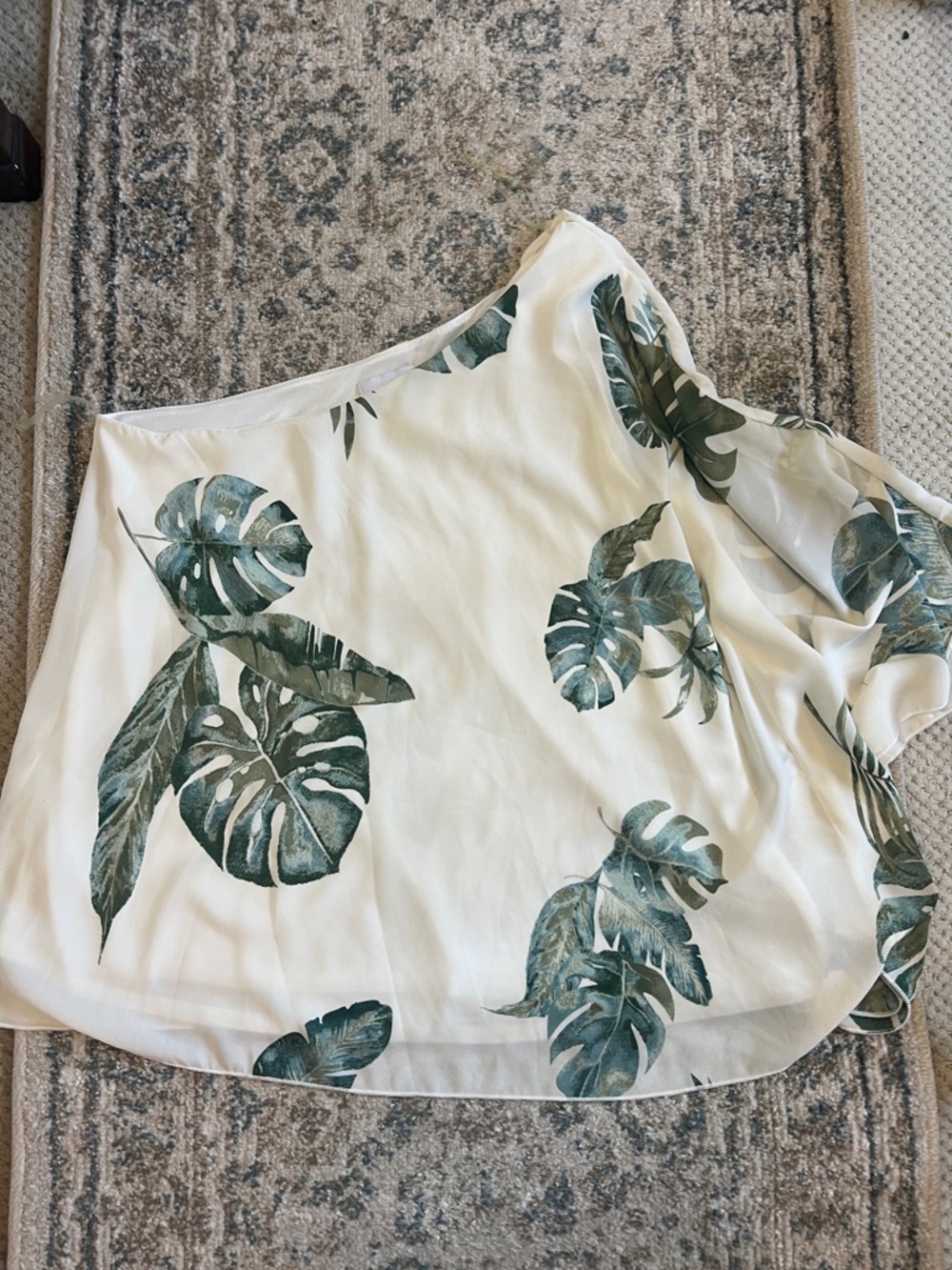 Adrienne col shoulder top with Green Tropical Leaf Print
